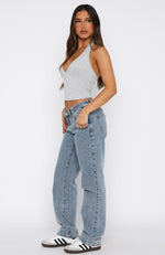 Lucy Low Rise Straight Leg Jeans Mid Blue