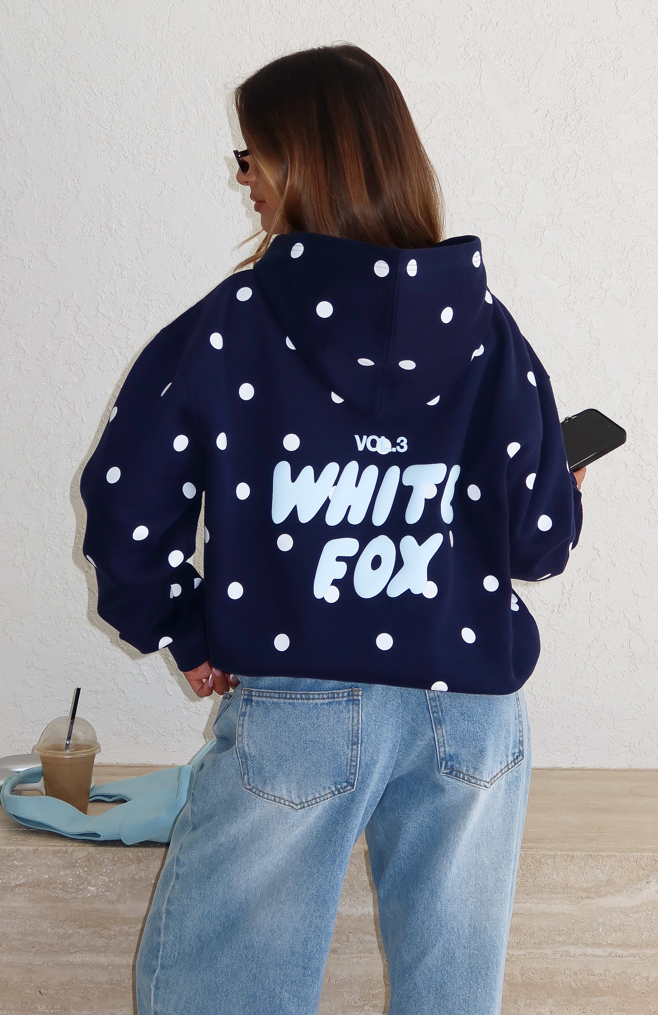 Offstage Printed Oversized Hoodie Navy Polka Dot | White Fox