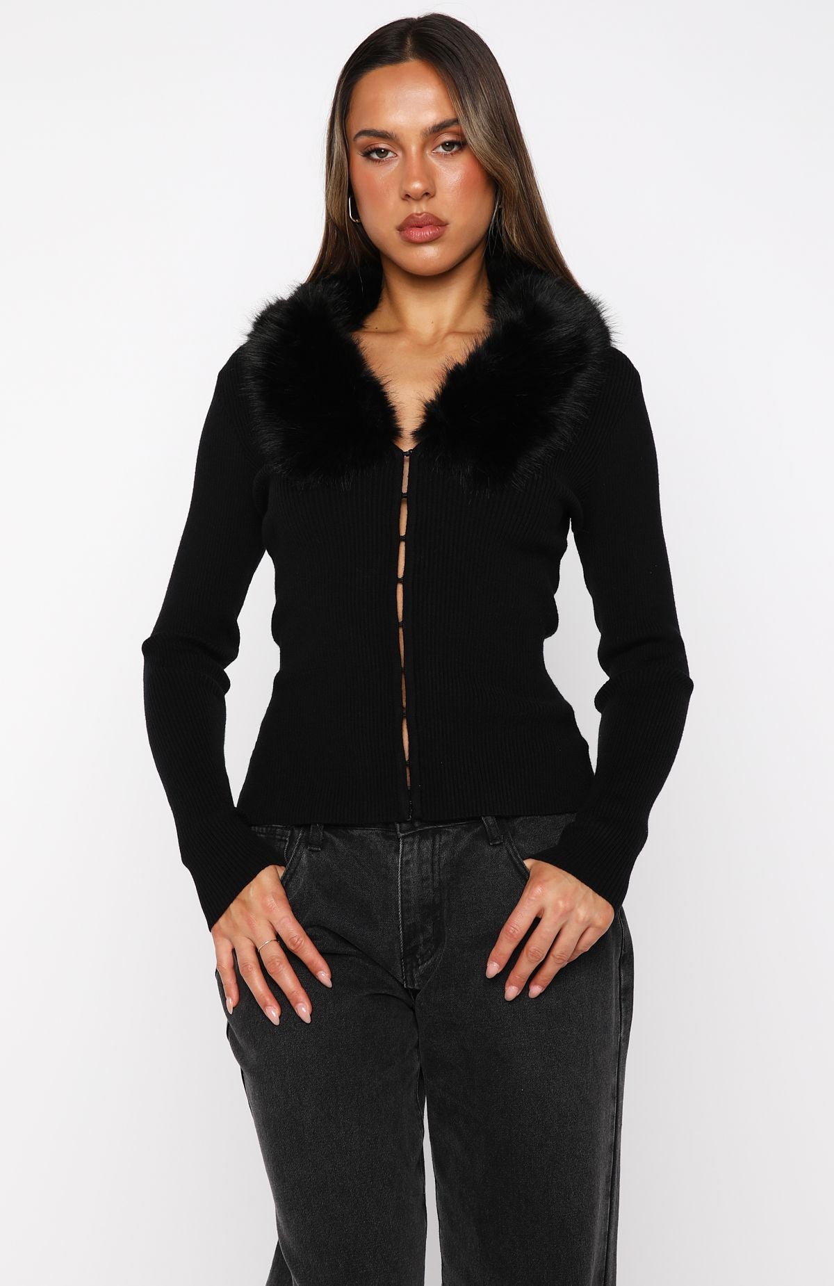 All Bundled Up Knit Cardigan Black | White Fox Boutique UK