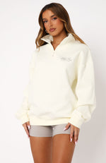 Blind Sided Zip Front Sweater Off White