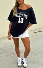 Everything In Time Off Shoulder Oversized Tee Navy