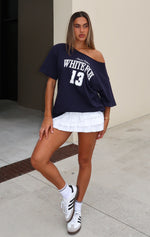 Everything In Time Off Shoulder Oversized Tee Navy