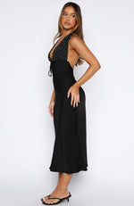 Guess You Miss Me Halter Maxi Dress Black/Ivory Dot