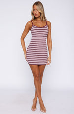 I've Been Thinking Knit Mini Dress Burgundy Stripe