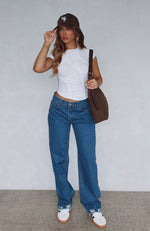 Grace Mid Rise Straight Leg Jeans Mid Blue