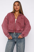 Hard To Remember Zip Front Hoodie Washed Cherry