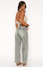 Luna Low Rise Wide Leg Jeans Sand