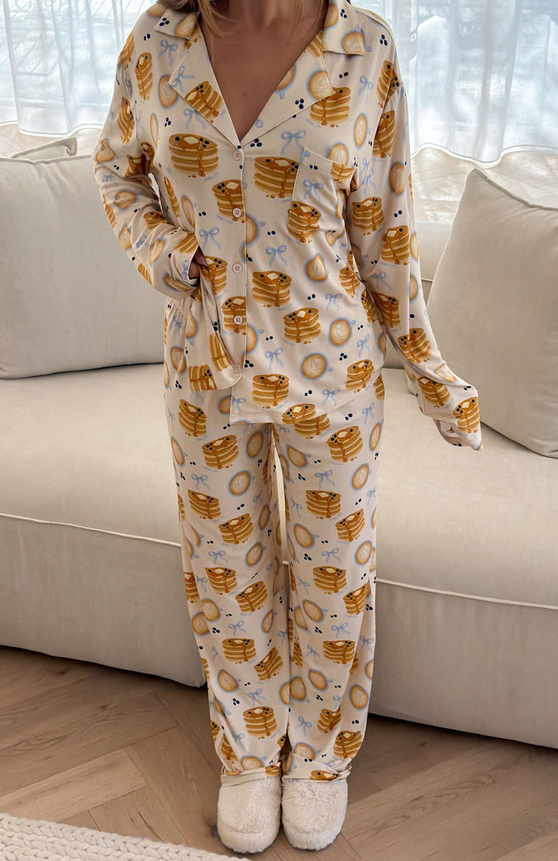 Pillow Talk Printed Long Sleeve Pyjama Set Maple Morning
