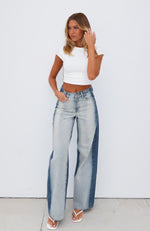 Maya High Rise Wide Leg Jeans Two Tone Blue