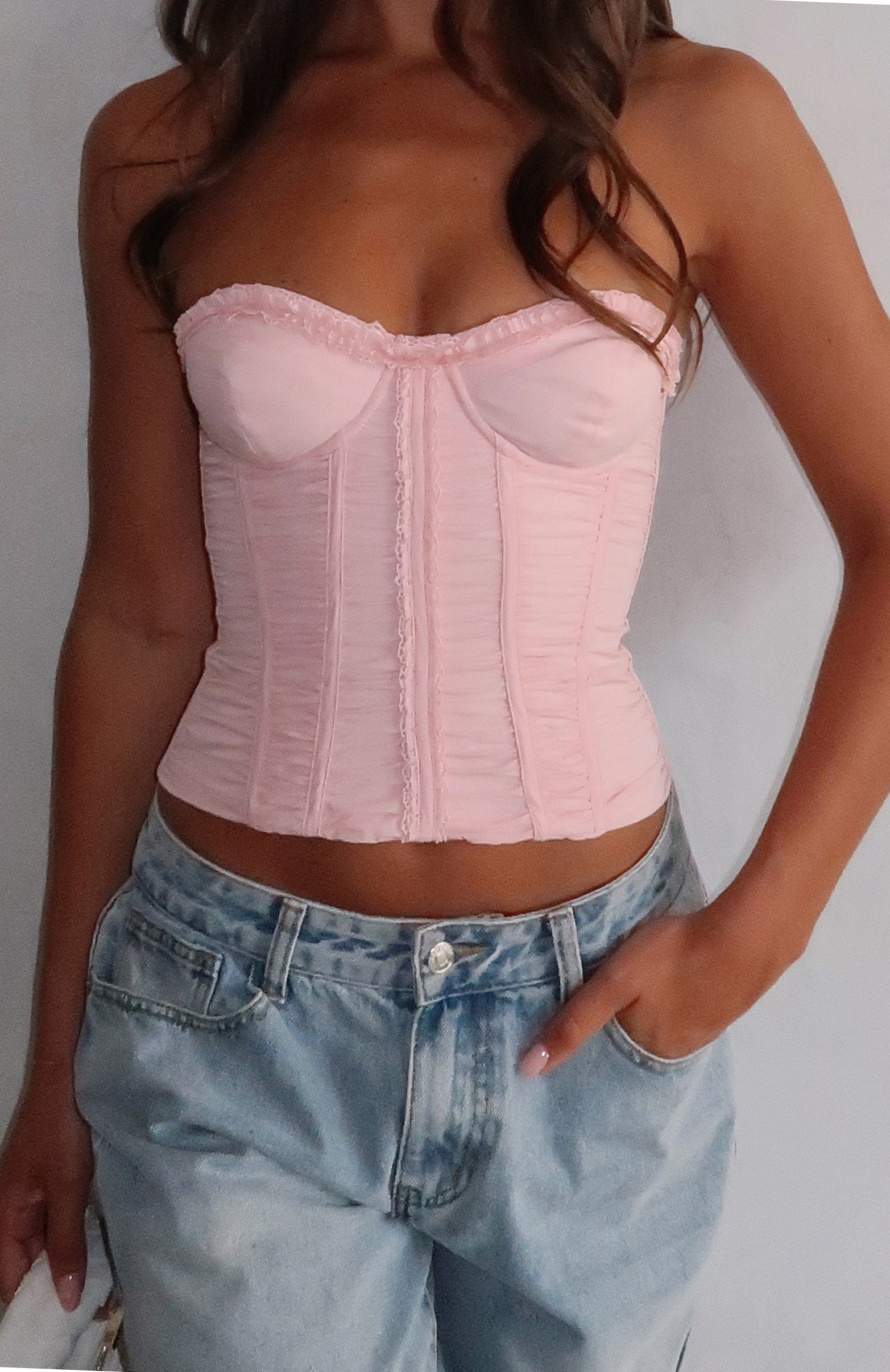 Corset Bustier Jezebel Désire Only 30427 – Noir à Pois Blancs Dentelle Rose – Taille 36C Neuf