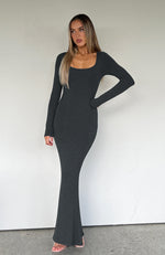 Get My Attention Long Sleeve Maxi Dress Dark Charcoal