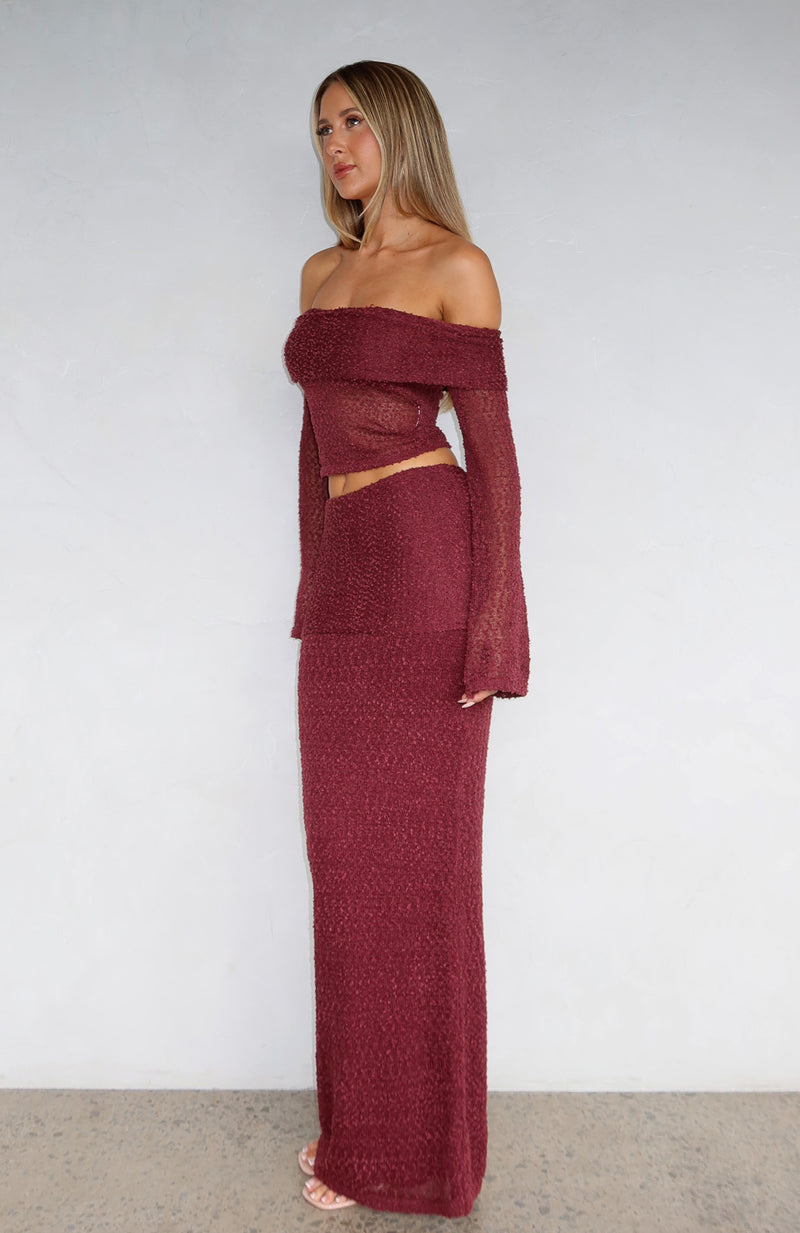 In Too Deep Knit Maxi Skirt Burgundy