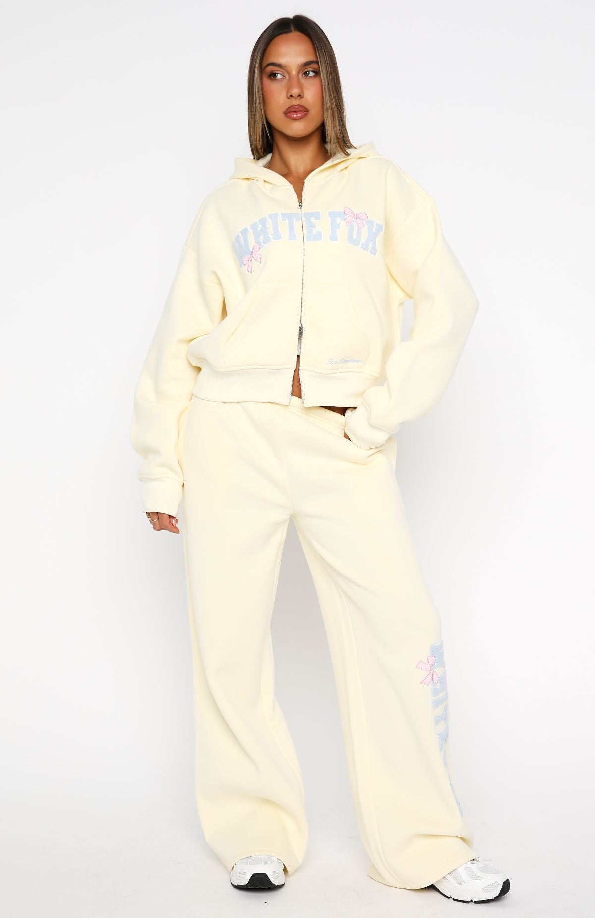 Daydreamers Madeline Boxy Zip Front Hoodie Lemon | White Fox
