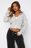 All At Once Zip Front Knit Sweater Grey Marle