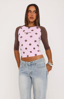 Remy 3/4 Sleeve Top Pink/Chocolate