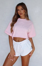 Let's Get Started Oversized Cropped Tee Pink