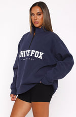 High Standard Zip Front Sweater Navy