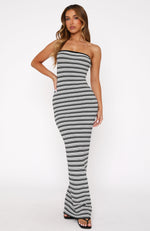 Can't Sleep At Night Strapless Knit Maxi Dress Black/White