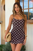 Maybe Later Mini Dress Choc/Cream Polka Dot