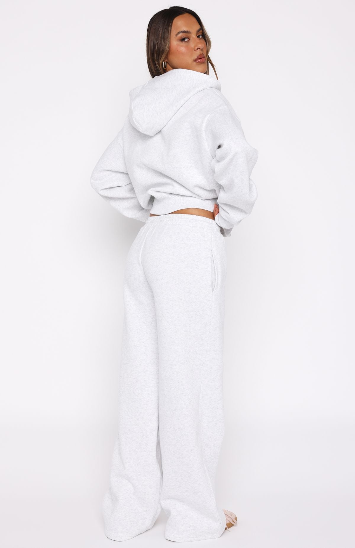 From The Archives Kenzie Wide Leg Sweatpants Grey Marle | White