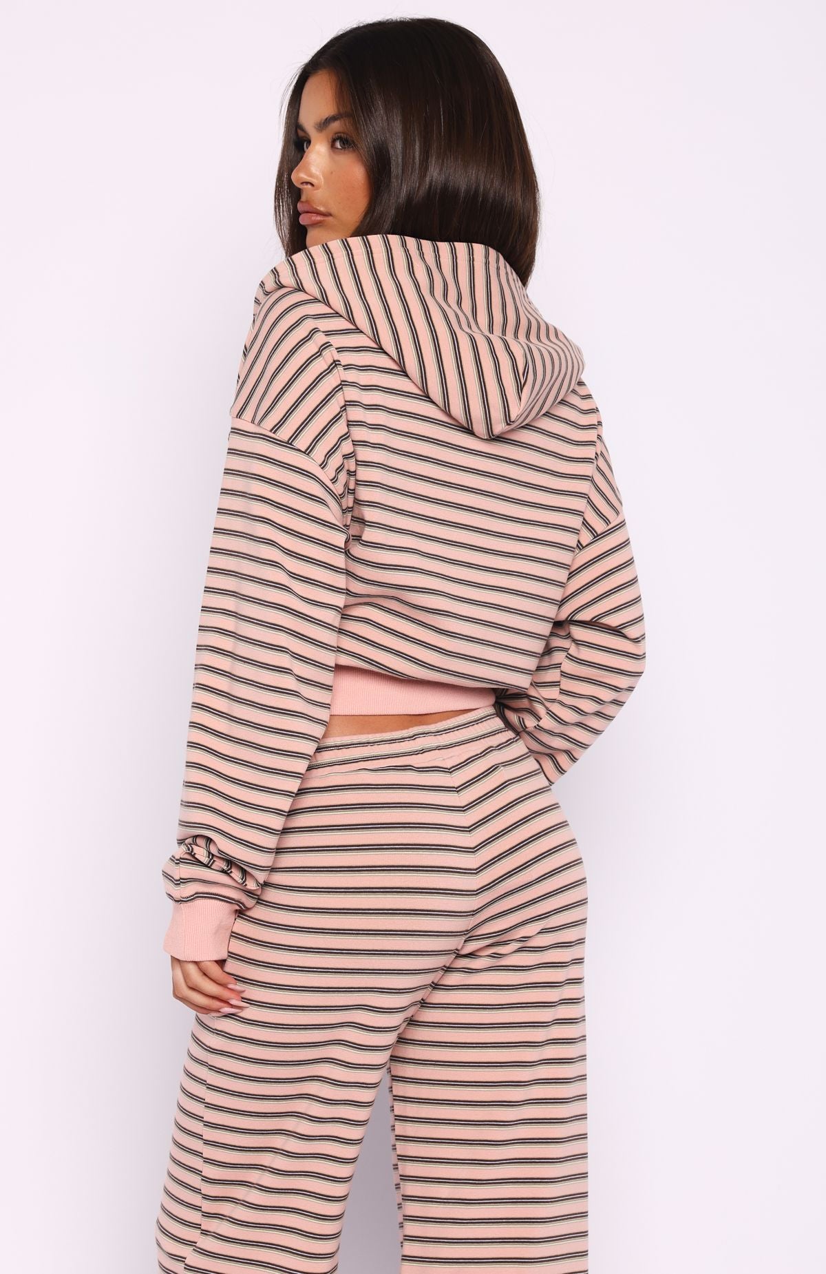 Looking Back Boxy Zip Front Hoodie Pink Stripe | White Fox Boutique UK