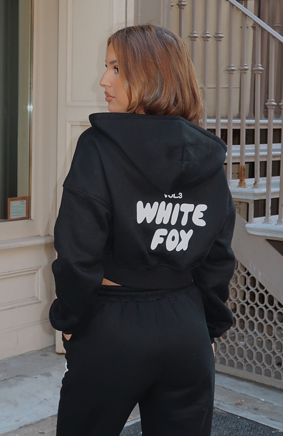 Offstage Cropped Zip Hoodie Monochrome | White Fox Boutique UK