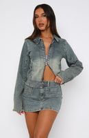 Kayla Denim Mini Skirt Brown Blue Wash