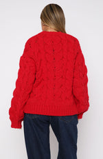 Real Feelings Oversized Knit Sweater Cherry Red