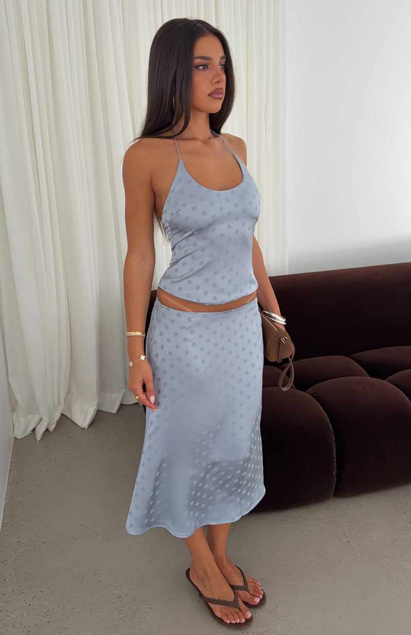 Palm Breeze Midi Skirt Steel