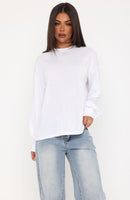 Comfy Girl Oversized Long Sleeve Tee White
