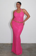 Good Vibes Only Embellished Maxi Skirt Fuschia