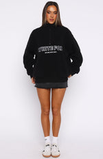 Hard To Stay Focused Teddy Borg Zip Front Sweater Black