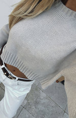 Slouch Around Cropped Knit Sweater Taupe