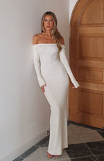 Star Studded Long Sleeve Knit Maxi Dress Winter White