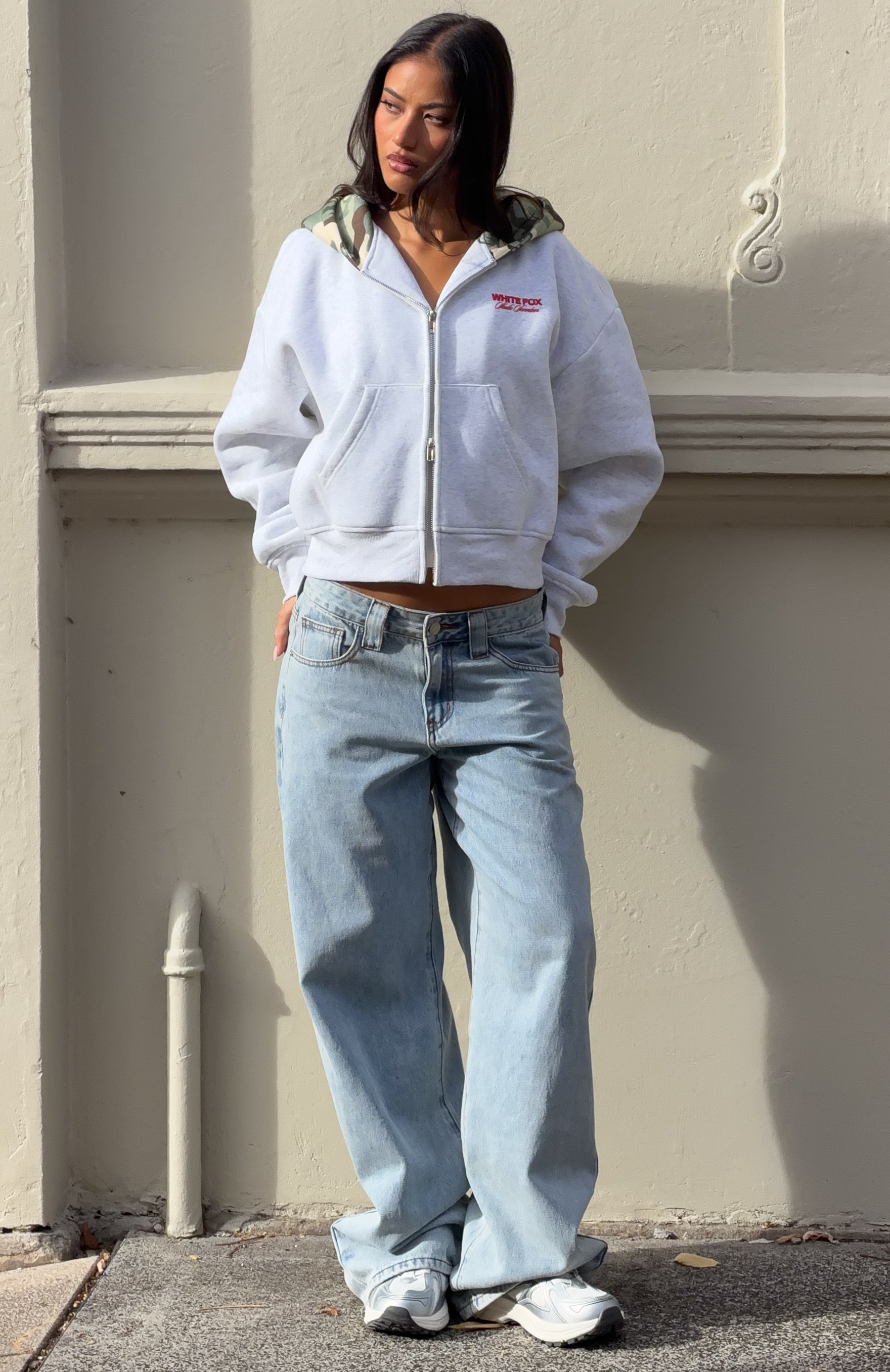 Studio 17 Winona Boxy Zip Front Hoodie Grey Marle | White Fox