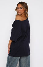 Everything In Time Off Shoulder Oversized Tee Navy