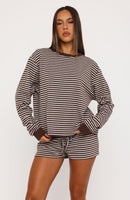 Touchdown Relaxed Shorts Choc/Grey Marle Stripe