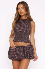 Runaway Heart Mini Skirt Chocolate Polka Dot