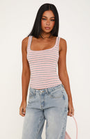 Chill Vibes Stripe Tank Top Pink/Grey Marle