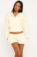 Come A Long Way Cinched Zip Front Hoodie Lemon