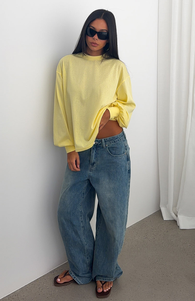 Comfy Girl Oversized Long Sleeve Tee Lemon