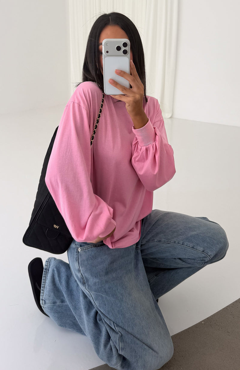 Comfy Girl Oversized Long Sleeve Tee Pink