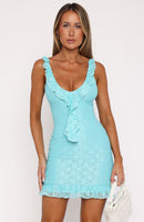 Take A Bow Mini Dress Aqua