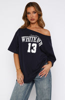 Everything In Time Off Shoulder Oversized Tee Navy