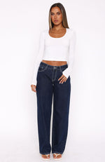 Bring The Style Low Rise Wide Leg Jeans Dark Indigo