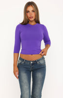 Easy To Admire V Neck 3/4 Sleeve Top Purple
