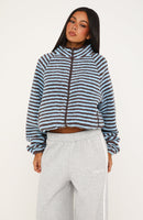 Everything Moves Forward Fleece Zip Front Sweater Blue Stripe