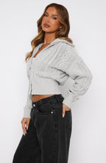 All At Once Zip Front Knit Sweater Grey Marle