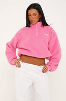 Figure It Out Later Fleece Quarter Zip Sweater Bubblegum Pink