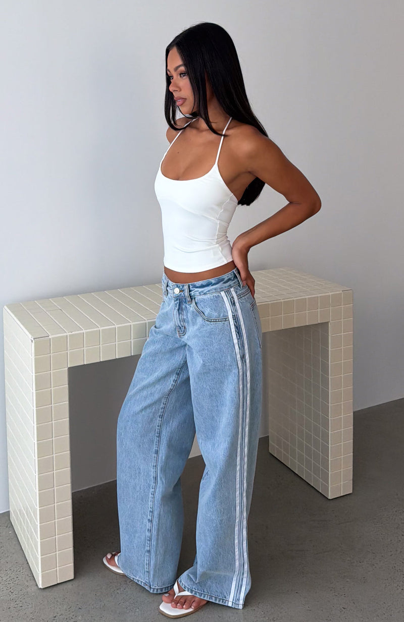 Hand On My Heart Low Rise Wide Leg Jeans Mid Blue Wash